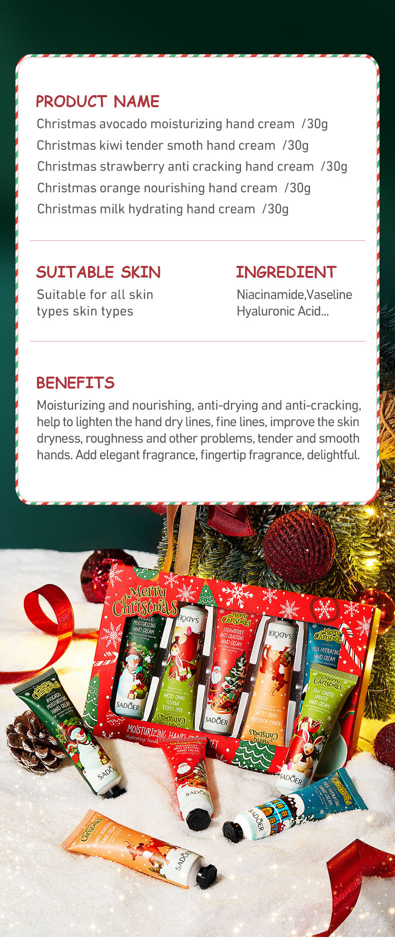 Christmas Moisturizing Anti-Chapped Hand Cream Five-Piece Set SADOER Autumn and winter hand cream  foreign trade wholesale
