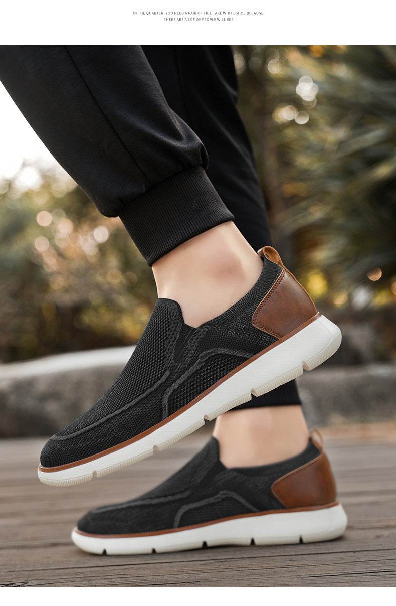 Vintage Casual Trendy Shoes Large Size Breathable Flyknit Mesh Men's Slip-On Lightweight Non-Slip Men's Shoes Large Size Men's Shoes