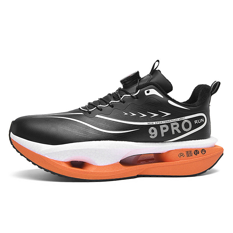 Winter New Leather Surface Fleece-Lined Warm Knob Buckle Sports Shoes Parent-Child Real Carbon Plate Soft Sole Rebound Cushioning Running Shoes