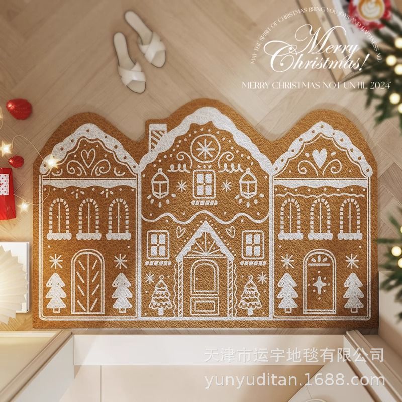 Carpet Crystal Velvet Christmas Floor Mat Cartoon Holiday Decoration Entry Door Floor Mat Dirty Resistant Foot Mat