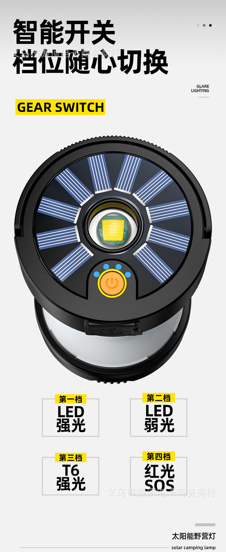 Multifunctional Solar Ultra Bright36LED Hand-cranked Tent Light Outdoor Camping Light Camping Light Power Outage Emergency Lantern