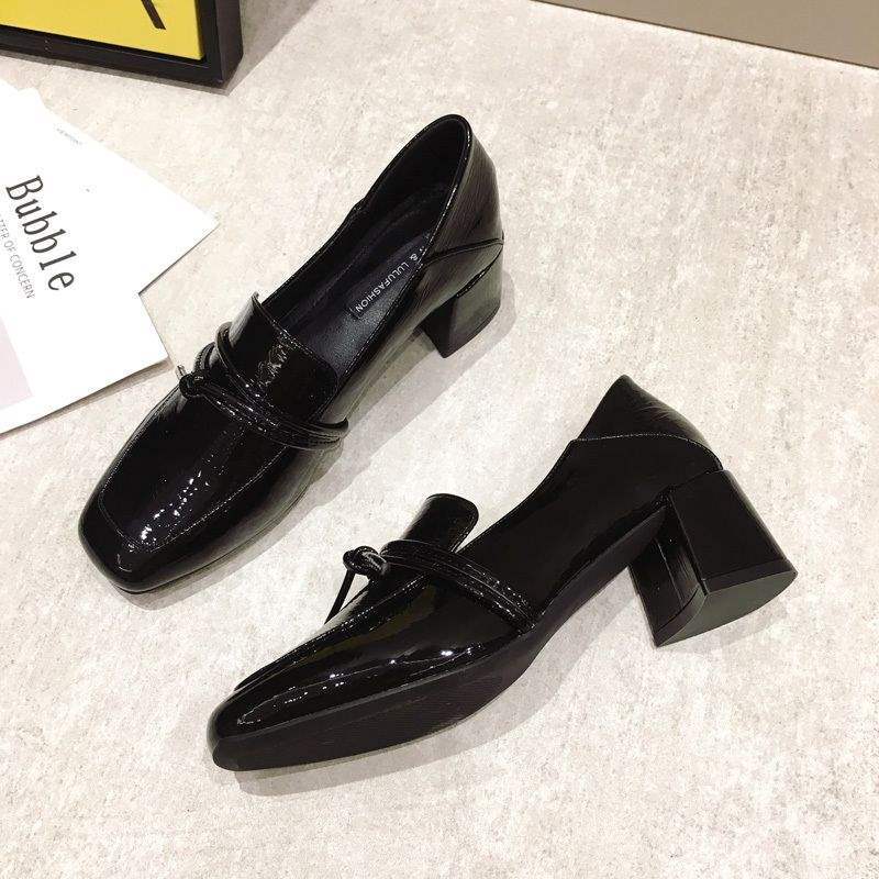 Small Leather Shoes for Women2025Spring New Retro Square Toe Soft Leather Chunky Heel Single Shoes High Heel Women's Shoes British Style Loafers