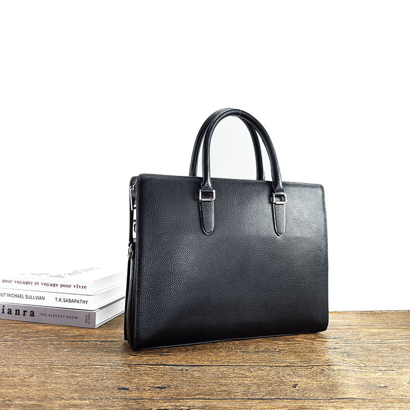 Anti-theft Fingerprint Lock Genuine Leather Briefcase Men's Business Handbag Commuting High-end Shoulder Crossbody Bag Fingerprint Unlock