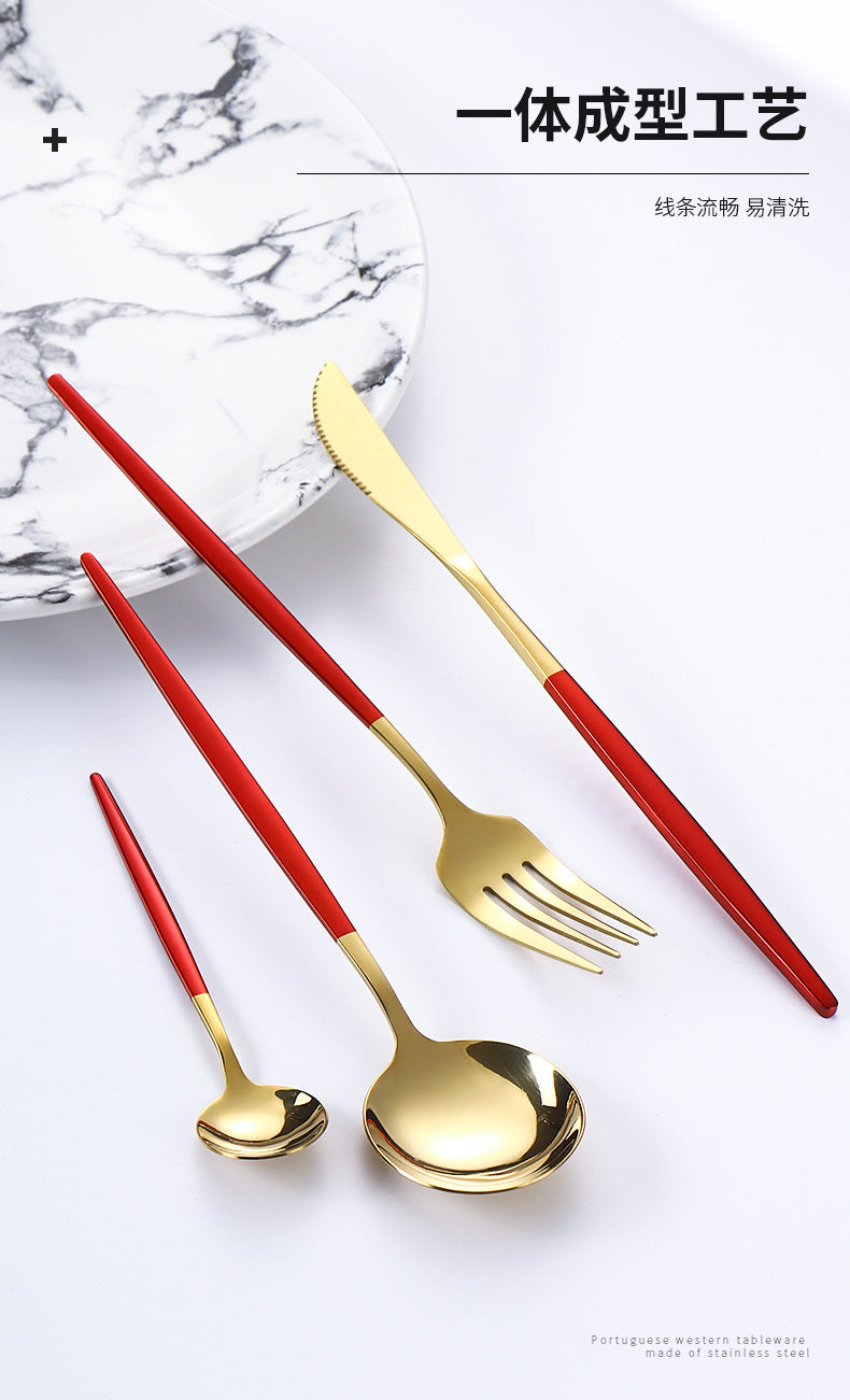 Hot-selling Portuguese Stainless Steel Tableware24Set of Western Dining gold Steak Knife Fork Spoon Gift Box Set