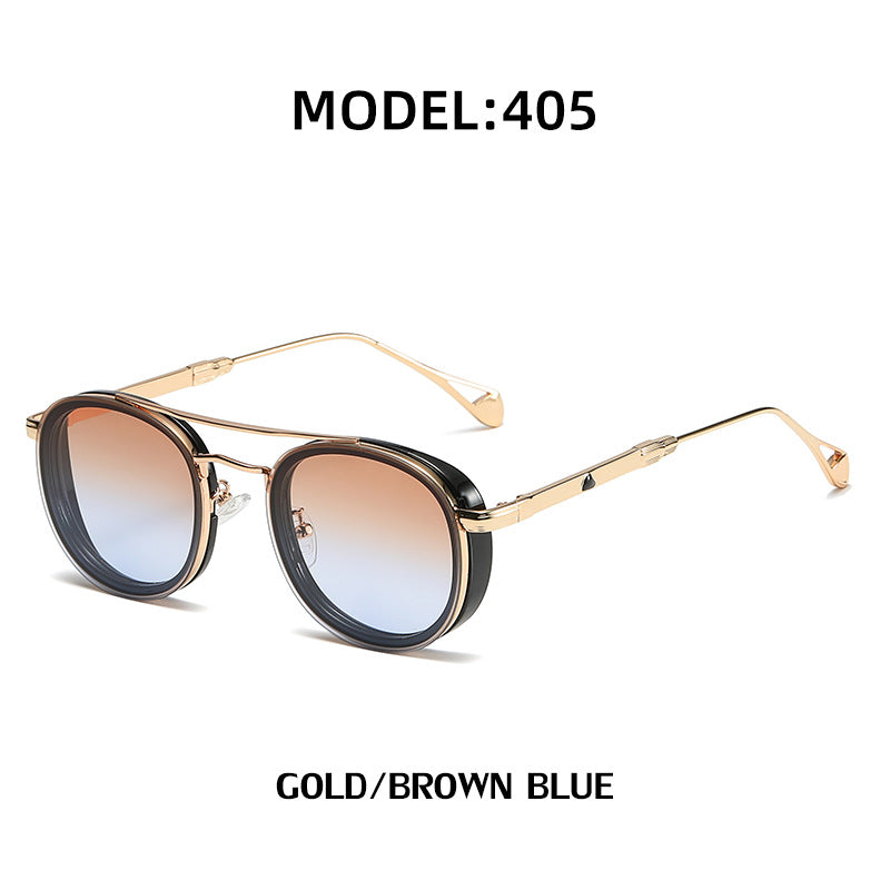 European and American Retro Oval Frame Sunglasses for Men, Side Wrap Small Frame Sunglasses for Women, Trendy Glasses Wholesale shades