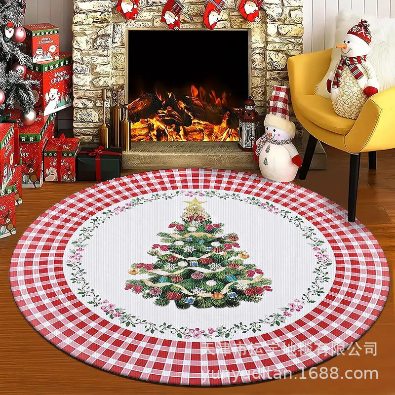 Christmas Carpet Round Living Room Crystal Velvet Floor Mat Christmas Decoration Atmosphere Mat Christmas Tree Floor Mat Customizable
