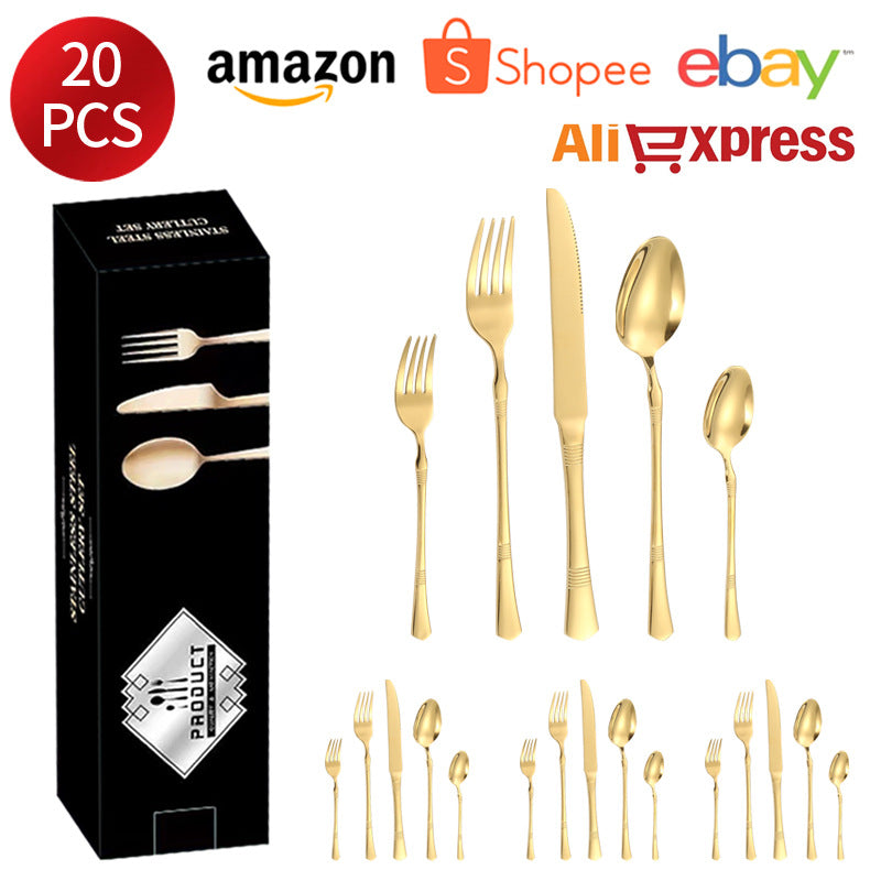 Stainless Steel Cutlery Western Steak Knife and Fork6Restaurant Crown Knife, Fork, and Spoon for One Person24Piece Suit