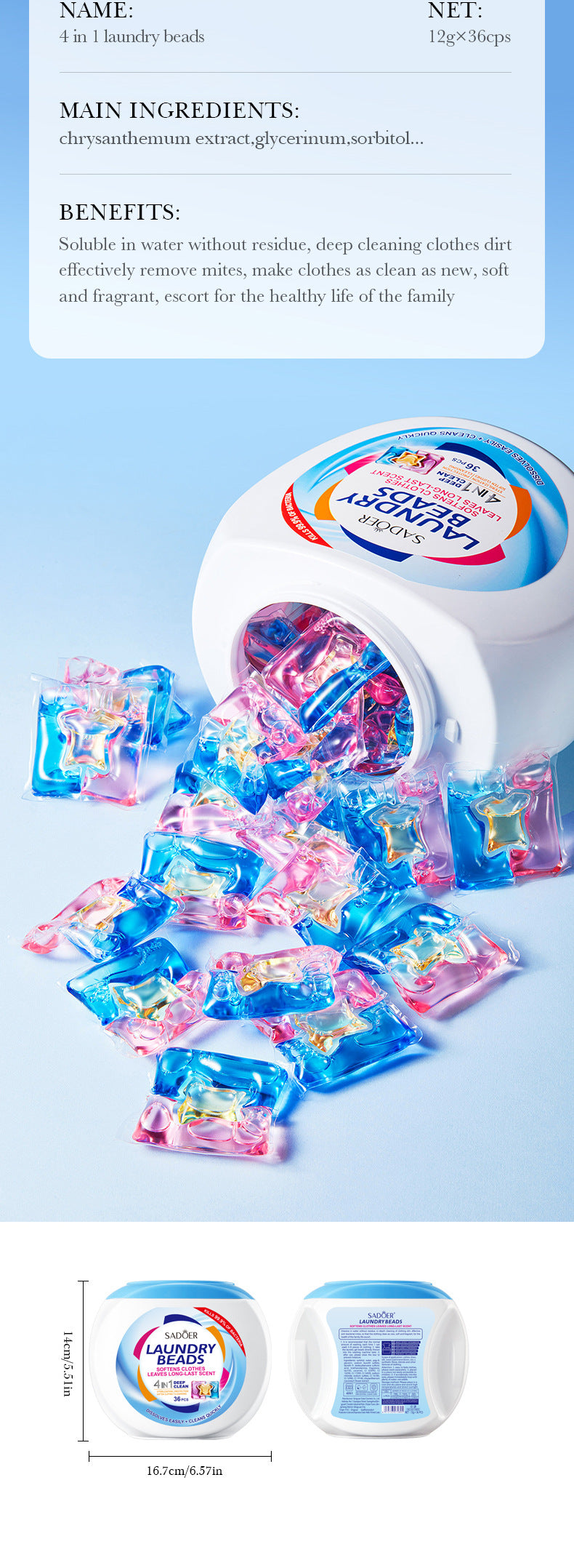 Laundry Pods SADOER Deep Cleaning Clothes Clean Laundry Detergent  Foreign Trade Wholesale
