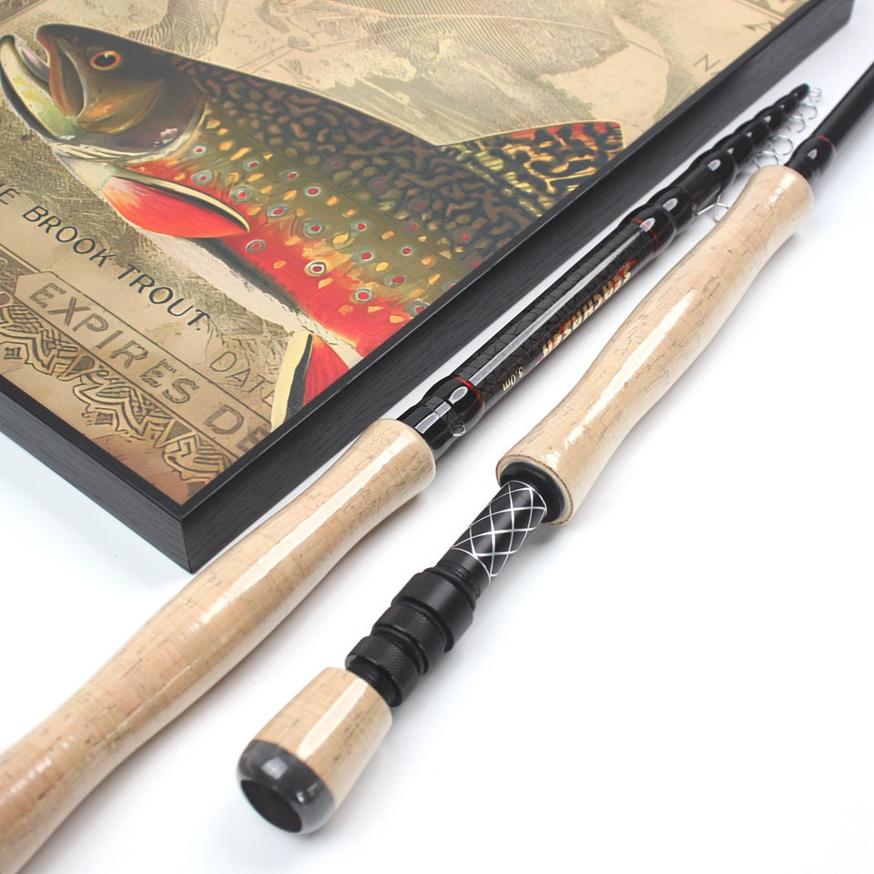European and American Popular Portable Retractable Fly Rod Carbon Fiber Wooden Handle Fly Fishing Rod Retractable Lure Fishing Rod
