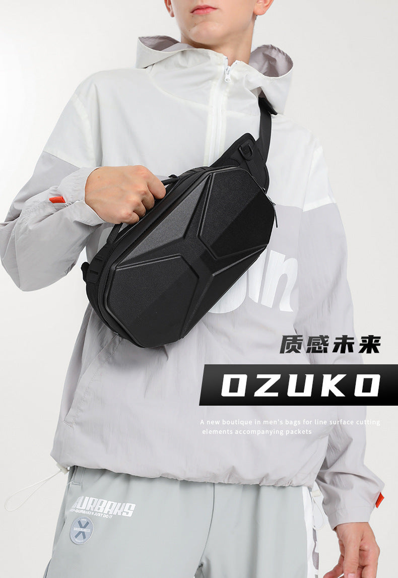 OZUKO Functional Waist Bag for Men PC Hard Shell Chest Bag Waterproof Trendy Sports Crossbody Multifunctional Waist Bag Wholesale