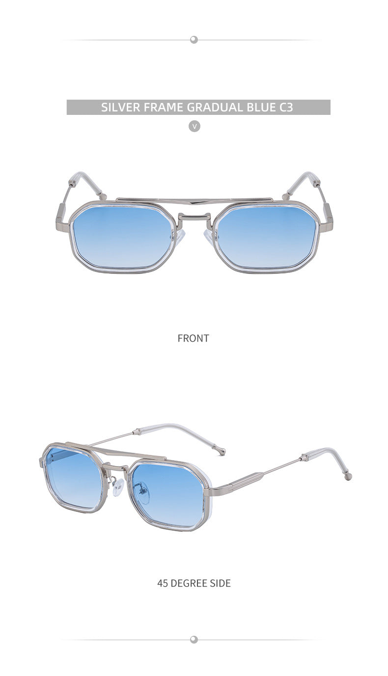 2025New Small Frame Glasses Men Double Beam retro Sunglasses Men's High Sense Full Frame Sunscreen Sunglasses shades