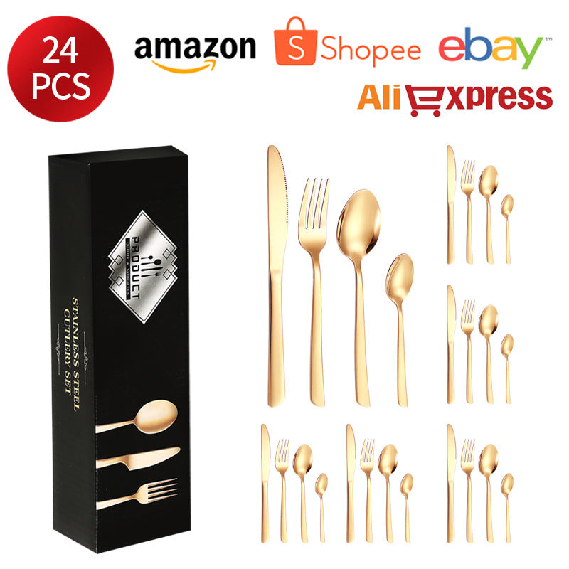 410Stainless Steel Tableware Restaurant Steak Knife Fork Oblique Handle Western Food Knife Fork Spoon6Human Portion24Set