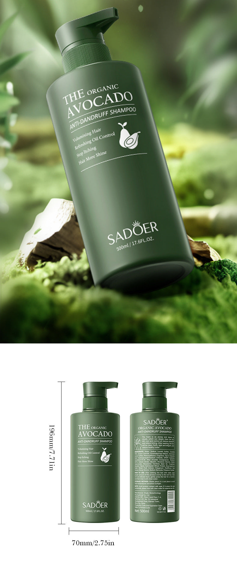 Avocado Anti-Dandruff Oil Control Shampoo SADOER Fluffy Deep Cleansing Shampoo  Wholesale