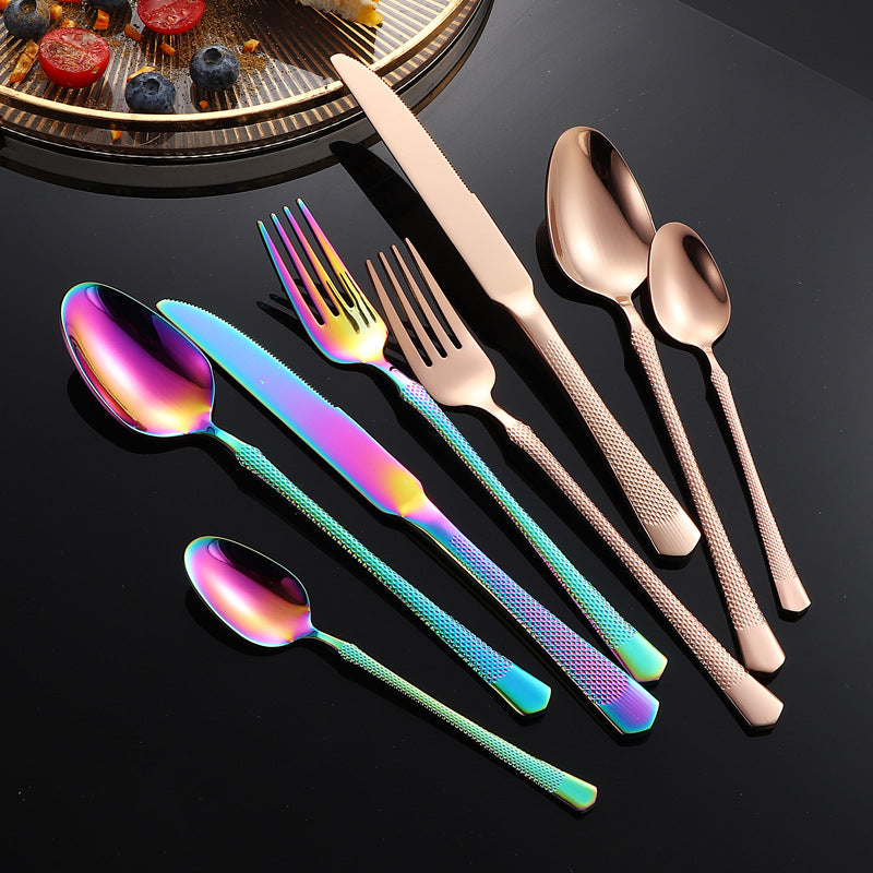201Stainless steel tableware hotel high-end cutlery set24Set of Restaurant Star Point Steak Knife and Fork Set