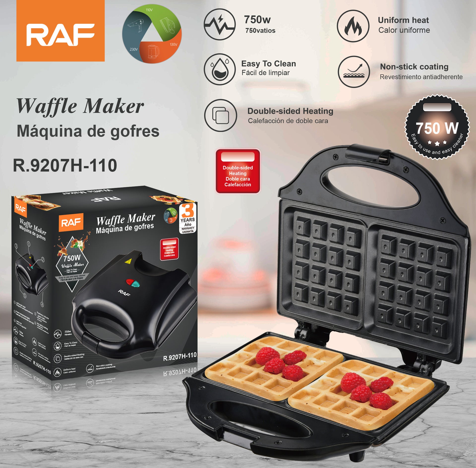 RAF European Standard Sandwich Maker Breakfast Machine Waffle Maker Toaster Multifunctional Light Food Machine Breakfast Machine