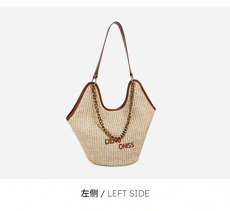 Straw Bag Large Capacity Fashion Women's Bag New Handmade Woven Tote Bag Vacation Style Beach Women's Bag