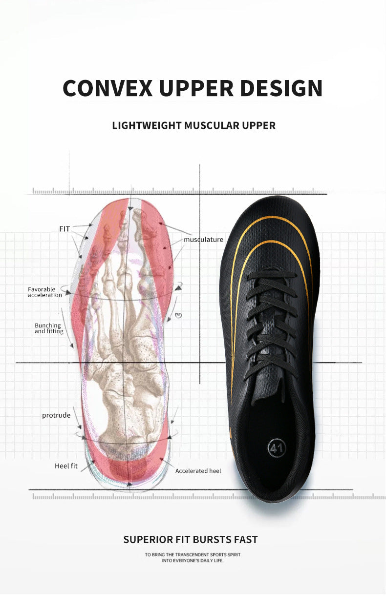 Gold-Plated Sole Men's Football Shoes with Studded Spikes AG Long Spike Shoes for Older Children, Middle and High School Students, Adults, Competition Training Sports Shoes