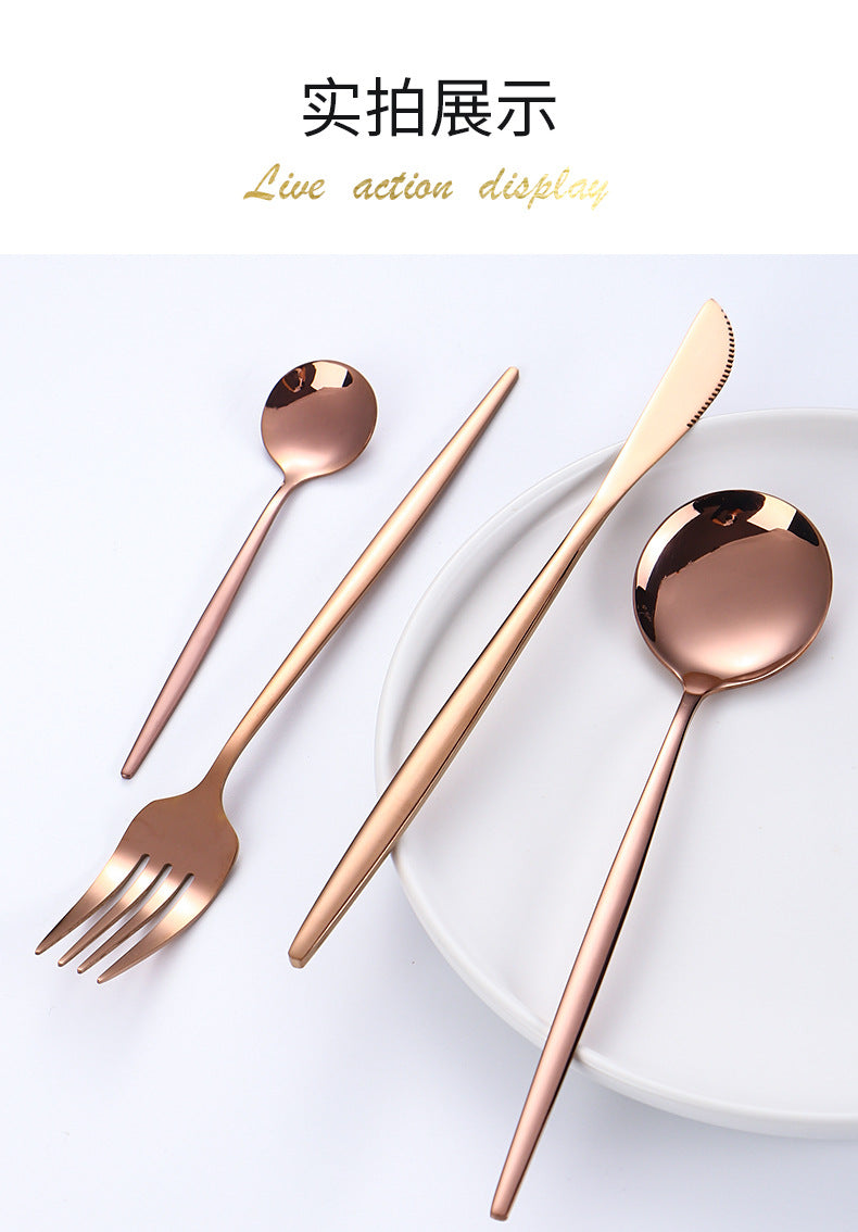 Stainless Steel Cutlery Set24Set of Gold-Plated Portuguese Tableware Western Steak Knife Fork Spoon Gift Box