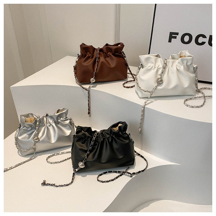 French Style Ruched Cloud Bag Niche Design Single Shoulder Women's Bag Versatile Chain Simple Fashion Crossbody Underarm Women's Bag