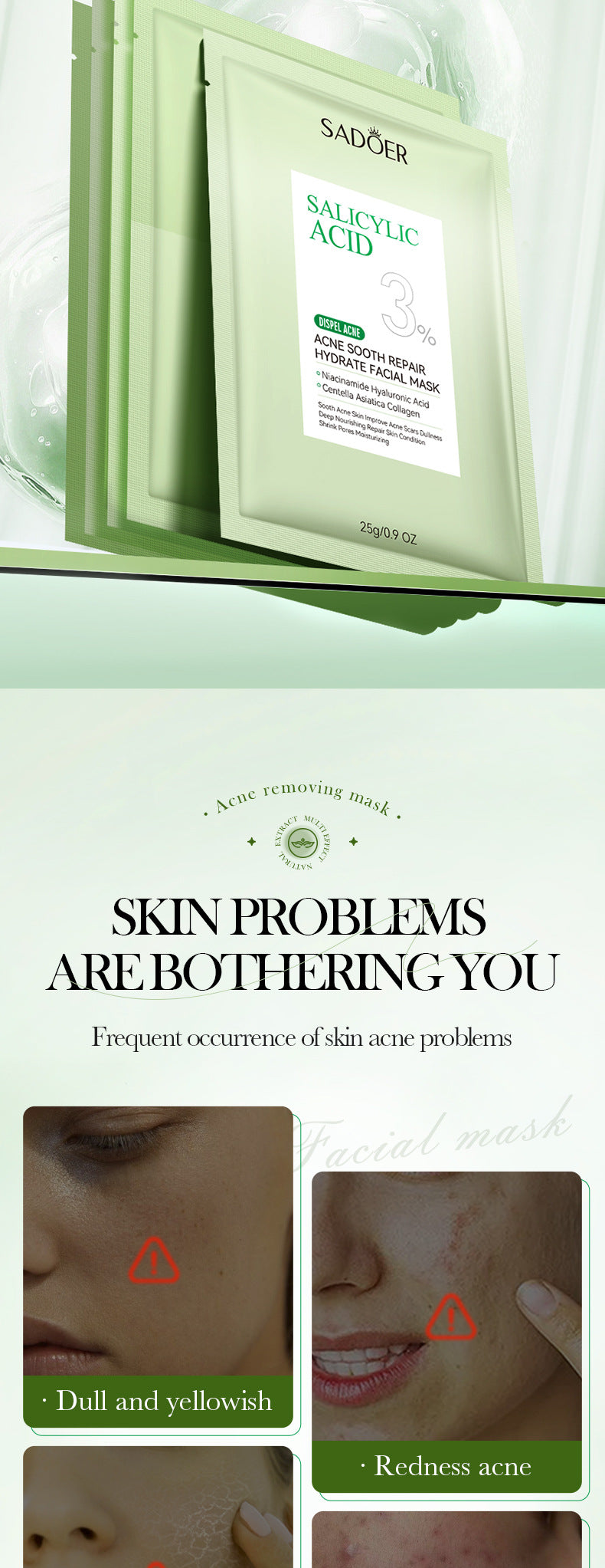 Salicylic Acid Mask SADOER Anti-acne Soothing Skin Rejuvenation Hydrating Anti-acne Mask  Wholesale