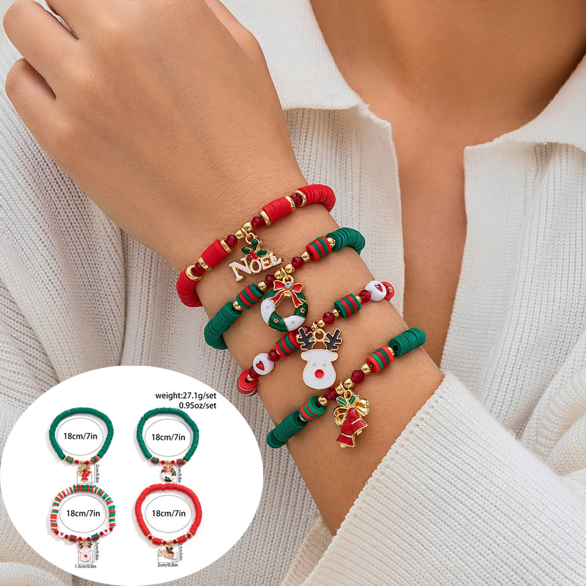 Women's Holiday Gift Bracelet Santa Claus Set Snowman Soft Clay Ornaments European and American Christmas Bracelet