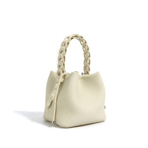 European Style New Top Layer Cowhide Bucket Bag High-Quality Genuine Leather Fashion Women's Handbag Tote Shoulder Crossbody Bag Woven