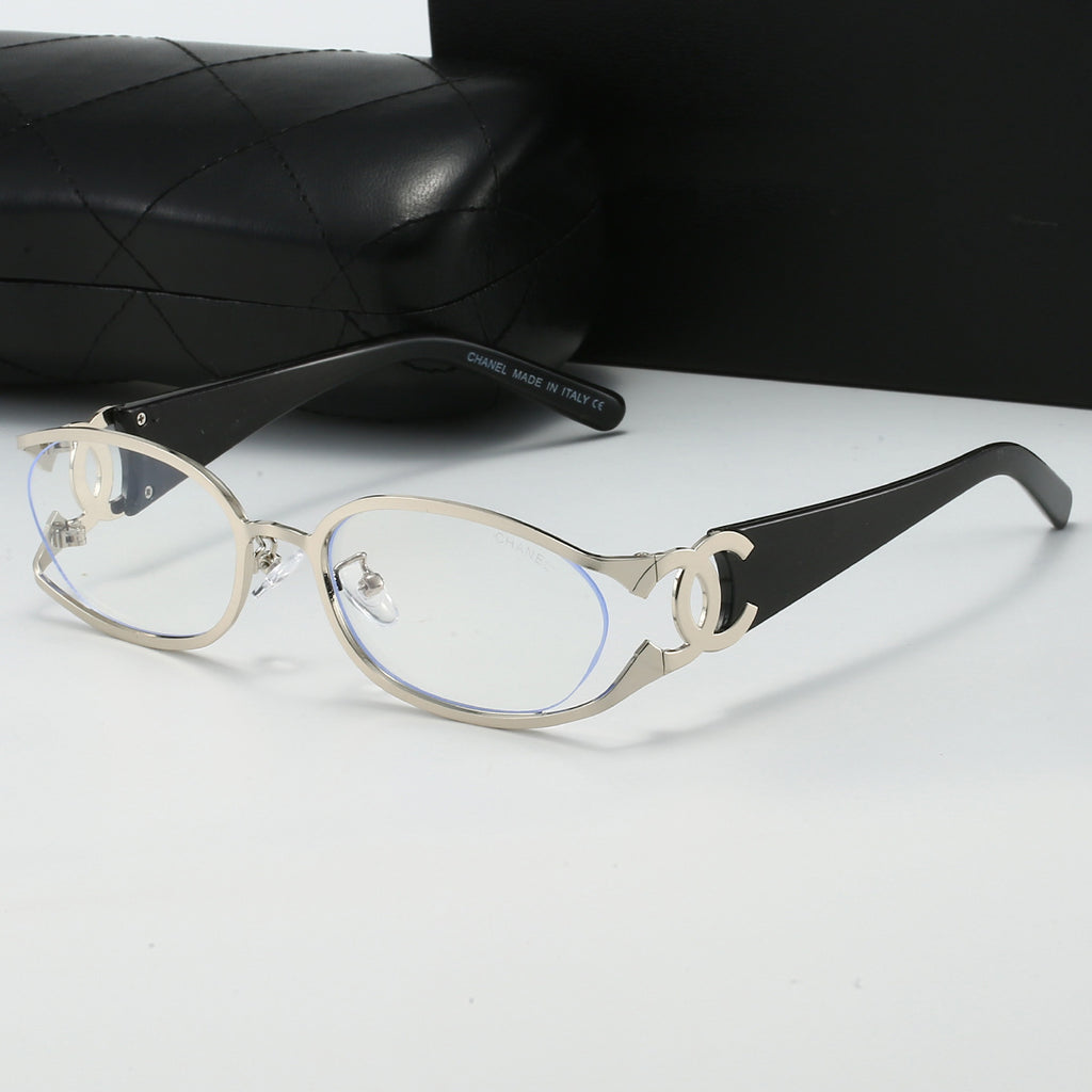 Chanel Style Double C Letter Sunglasses Metal Frame gold Hollow Temple Sunglasses for Women Oval Vintage Style Fashionable