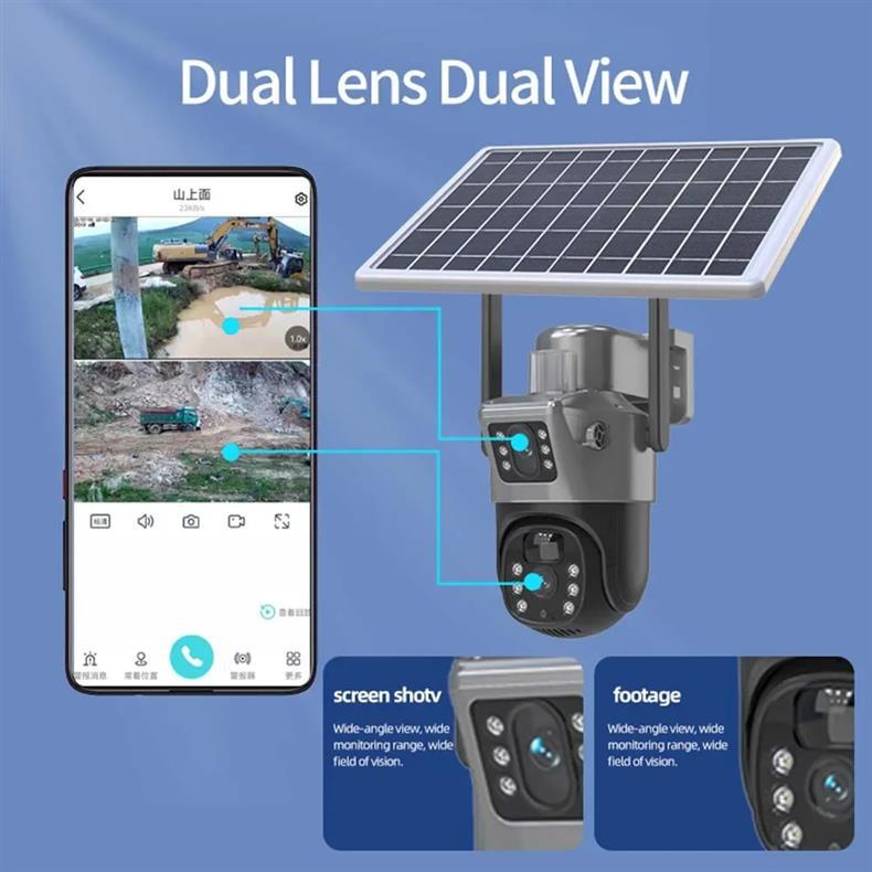 Gunball4g Solar camera HD night vision panoramic home use remote dual lens outdoor surveillance