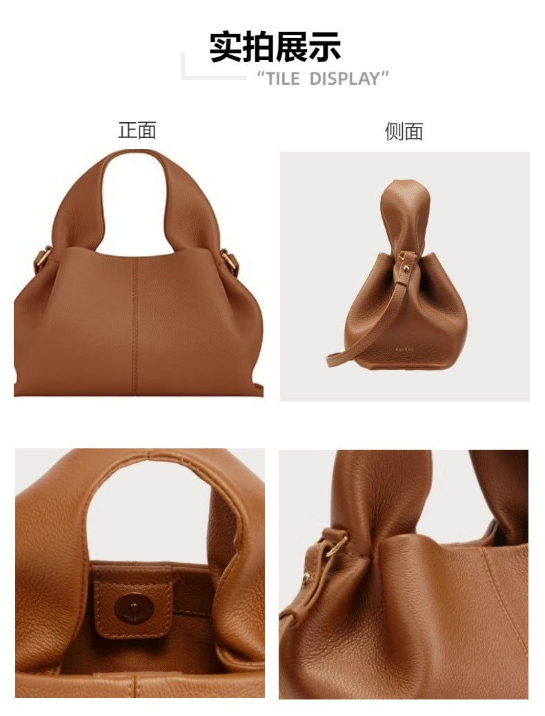 pole Cloud Handbag Genuine Leather Light Luxury French Niche Versatile Dumpling Bag European and American Retro High-Quality Texture Crossbody Bag