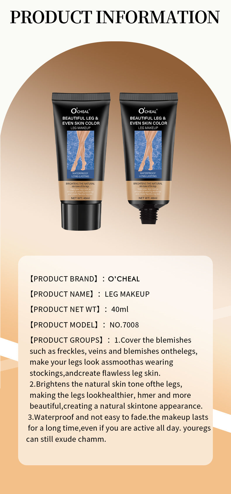 Makeup European and American Concealer Leg Cream Waterproof Even Skin Tone Tanning Cream Stocking Cream Leg Care Moisturizer