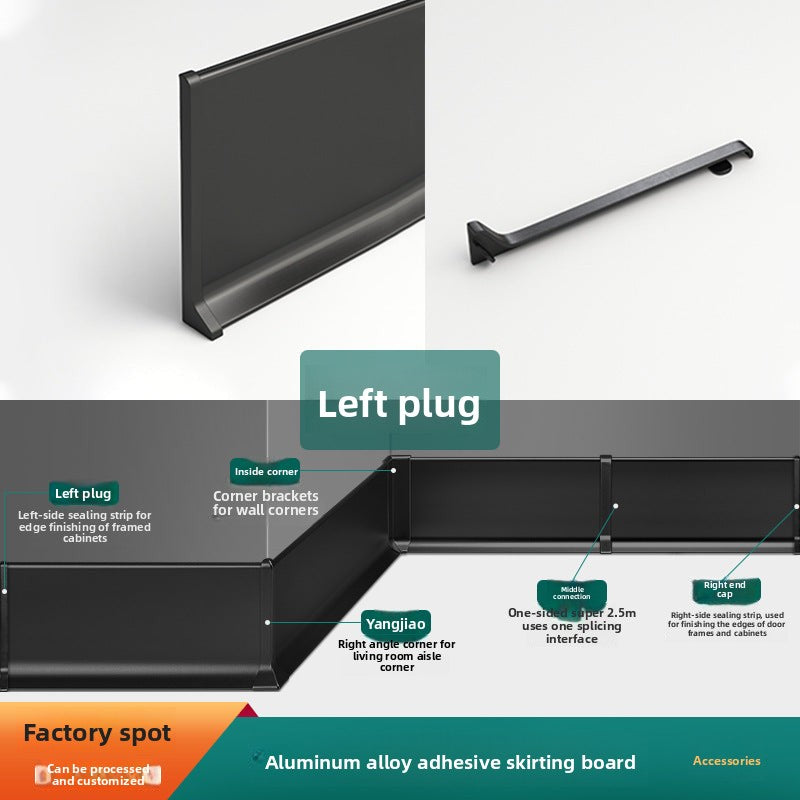 Aluminum alloy baseboard minimalist and ultra-thin4/6/8cm Self-adhesive, no-drill stainless steel metal baseboard wholesale