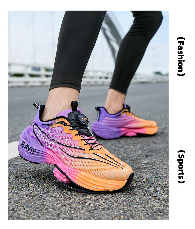 2025Autumn Winter New Breathable Double Mesh Knob Buckle Sports Shoes Couple High Elastic Popcorn Soft Bottom Carbon Plate Running Shoes