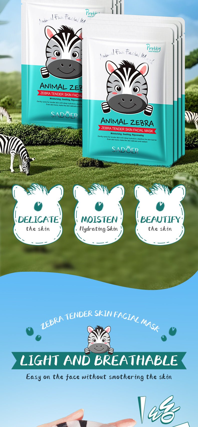 Animal Zebra Pattern Skin Rejuvenation Mask SADOER Moisturizing and Hydrating Face Mask  Wholesale