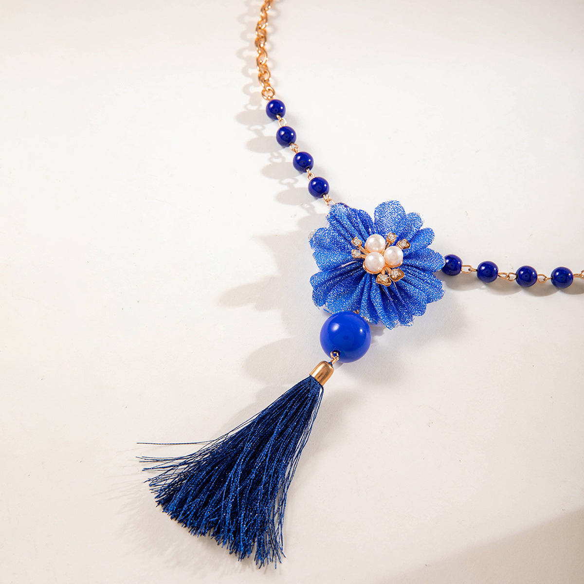 Simple Colorful Beaded Tassel y Chain Necklace Elegant Versatile Diamond-Studded Sweater Chain Jewelry