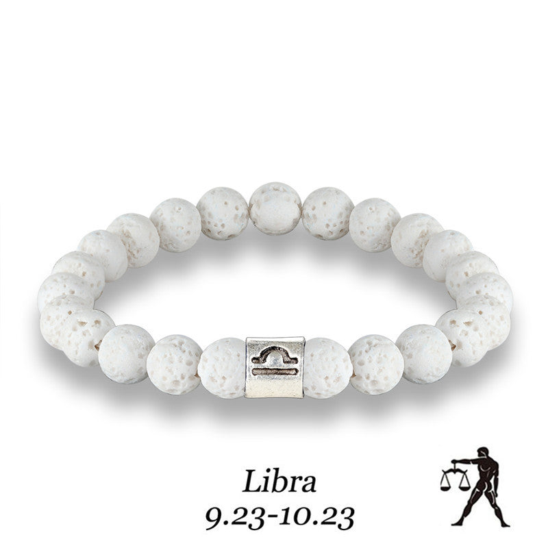 White Volcanic Stone Zodiac Bracelet Couple Holiday Gift Bracelet Scorpio Aquarius Pisces Twelve Zodiac Bracelet