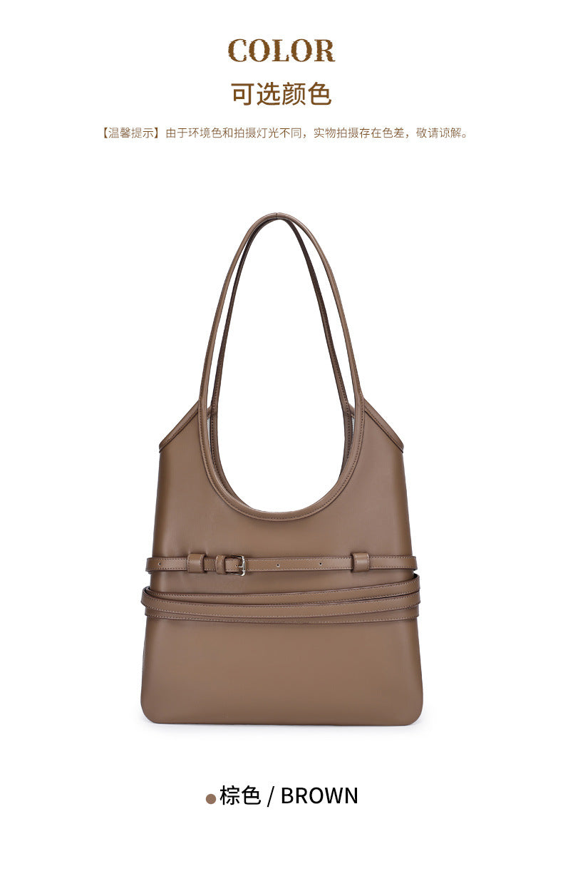 Trendy Belt Decorated Underarm Bag for Women, European and American Retro Style Tote Bag, Fashionable Large Capacity Women's Bag