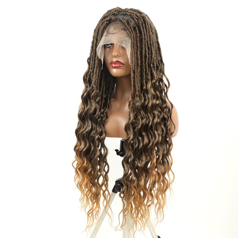 Wig for Women European and American Full Lace nu Crochet Hair Straight Up and Down Curly Synthetic Hair Cap