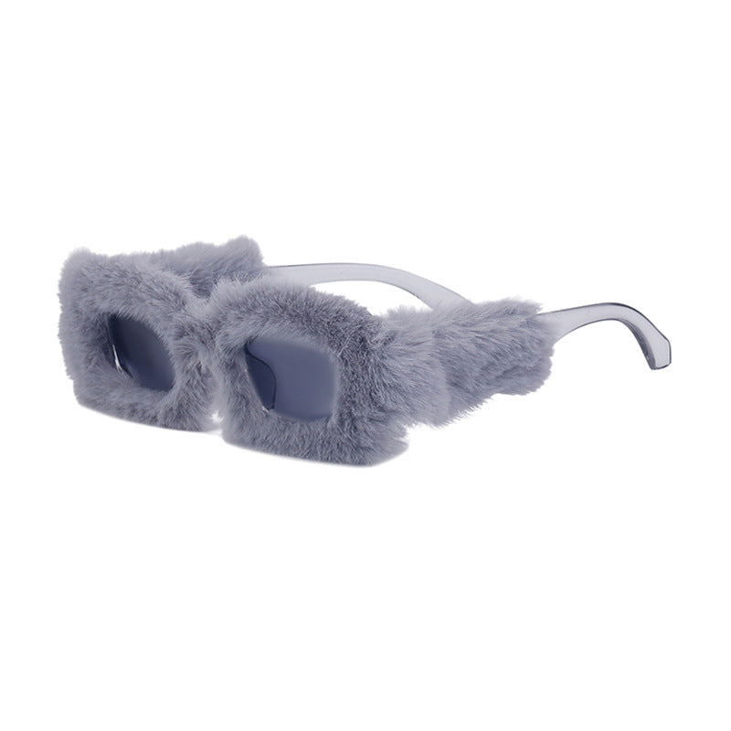 Fashion Plush Square Frame Sunglasses for Women Winter Full Coverage Sunglasses Wholesale Same Style for Women sunglasses