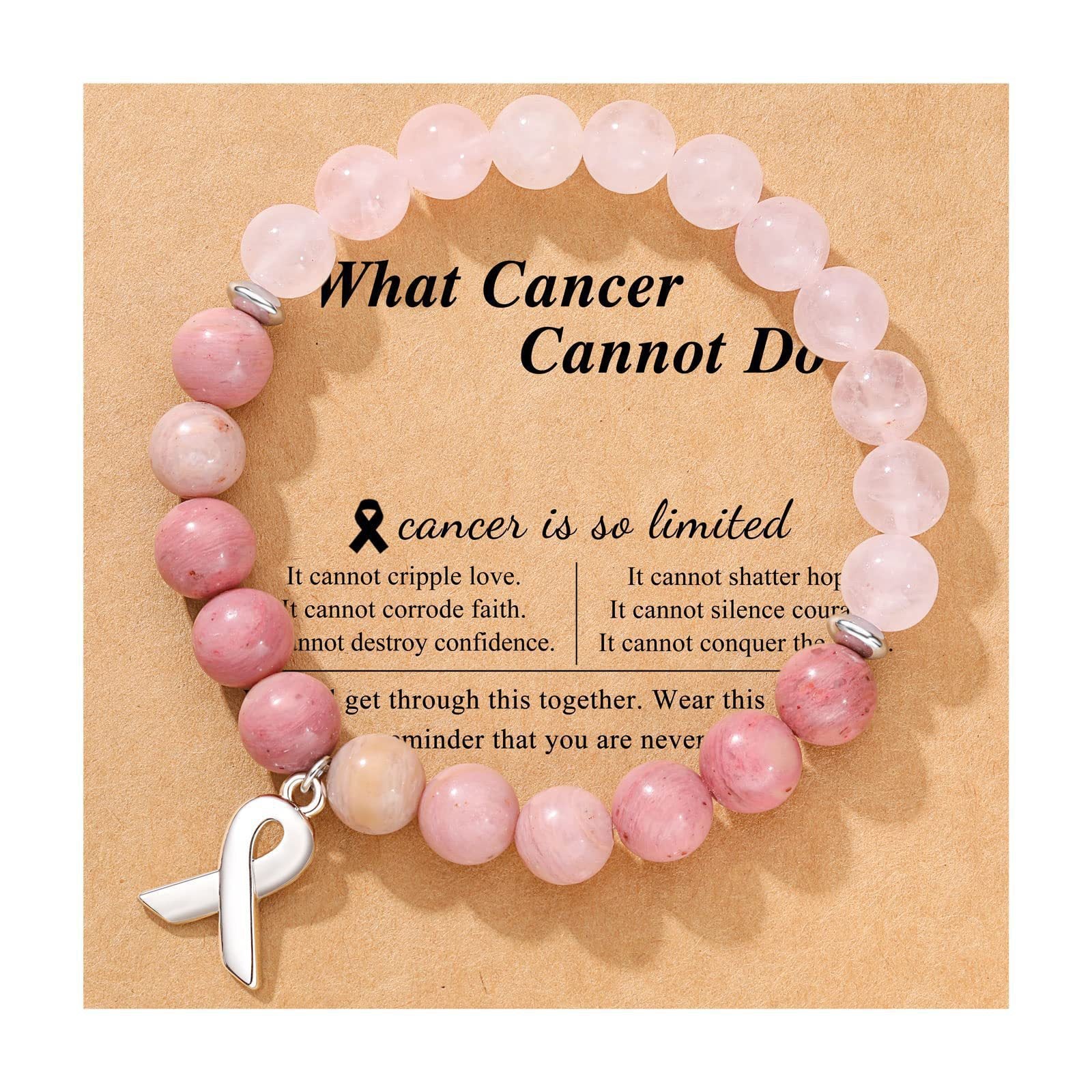Rhodochrosite Bracelet Bow Ribbon Pendant Bracelet Holiday Gift Breast Cancer Rhodochrosite Bracelet