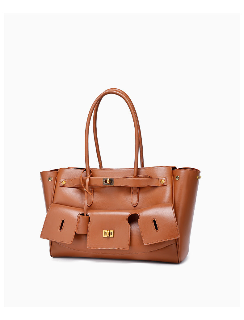 European and American Retro Large Capacity Commuter Tote Bag for Women, Fashionable Women's Bag with High-end Feel, Single Shoulder Underarm Handbag