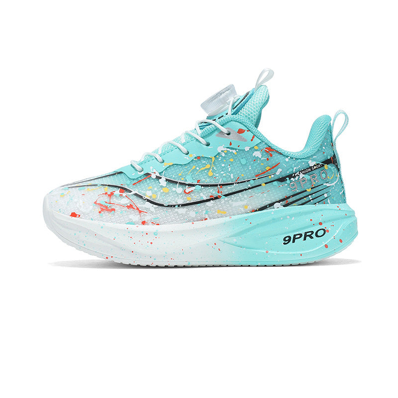 Children's Running Shoes with Rotating Buckle, Breathable Mesh Surface, Ultra-light Soft Sole, Wear-resistant, Non-slip, Racing Sports Shoes for Boys and Girls