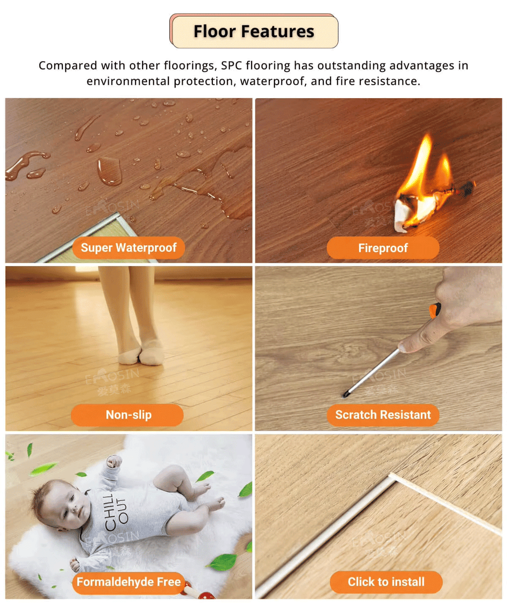 Durable Waterproof Pvc Vinyl Plank Tile Click Lock Padding Back 4mm 5mm 6mm 8mm Spc Flooring with Ixpe Eva Foam Underlay