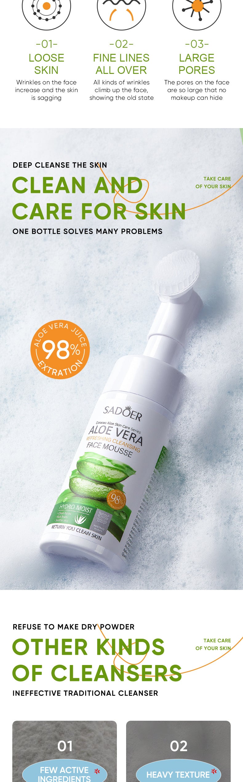 Aloe Vera Skincare Set SADOER Cleansing, hydrating, moisturizing, and nourishing  foreign trade manufacturer wholesale