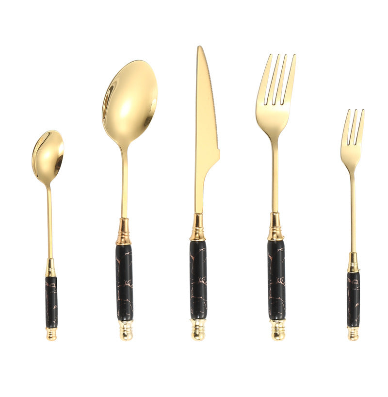 Stainless Steel Cutlery Restaurant Western Steak Knife Fork Imitation Marble Pattern Ceramic Handle Knife Fork Spoon Tea Spoon Tea Fork Set