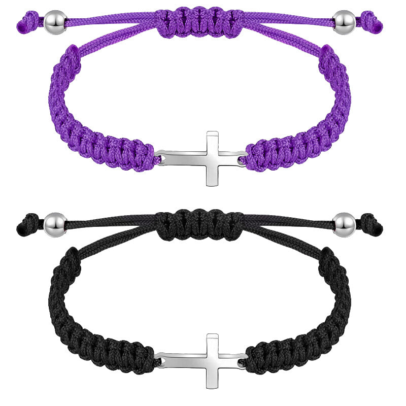 Women's Simple Woven Bracelet Set Stretchable Adjustable Bracelet Friendship Commemorative Wrapped Cross Woven Bracelet