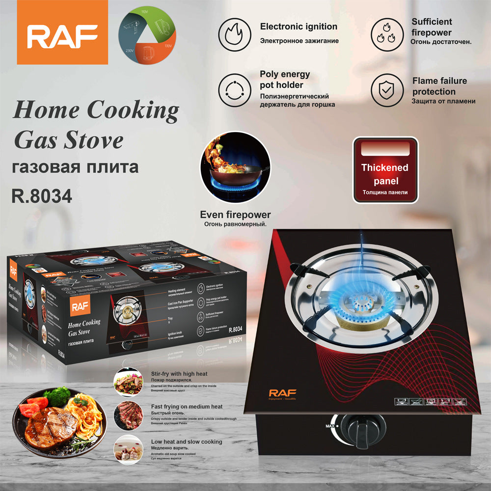 European Standard Gas Stove Single Burner Household Liquefied Gas Tabletop Flameout Protection Glass Rotating High Heat Natural Gas R.8034