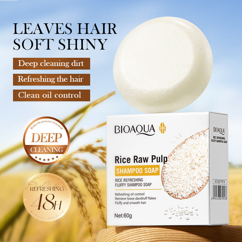 Cross-border Rice Puree Shampoo Soap60g Refreshing and Voluminous Deep Clean Shampoo Wholesale from Foreign Trade Manufacturer