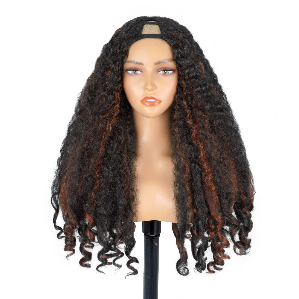 YAKI Straight Hair with Curly Ends Synthetic Wig V High-Temperature Fiber Wig with Hollow Top