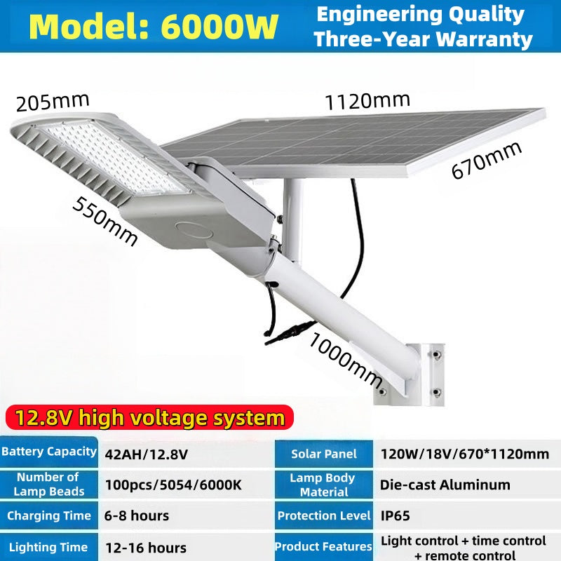 6000W Solar Lamp 12V Aluminum Outdoor IP65 Waterproof Lighting Lamp Engineering Bright LED Solar Street Lamp