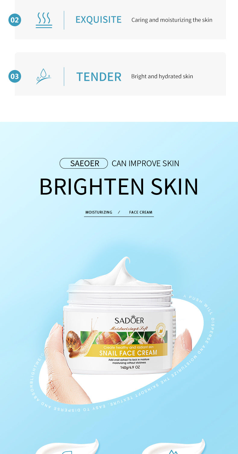 Snail Cream140g SADOER Hydrating Moisturizing and Nourishing Skin Rejuvenation Cross-Border Foreign Trade Live Wholesale
